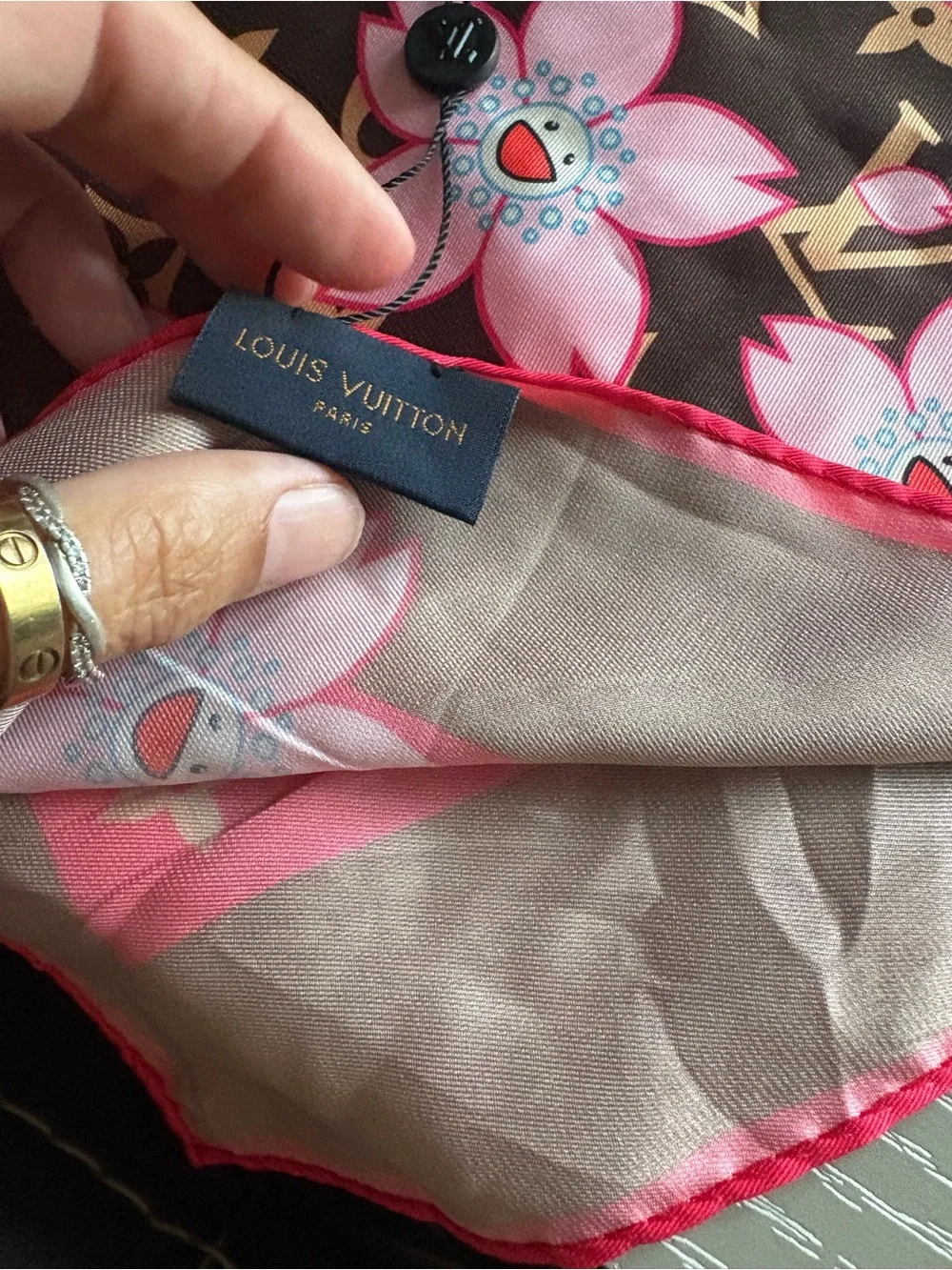 FASHION  Pink & Brown Floral Silk Scarf